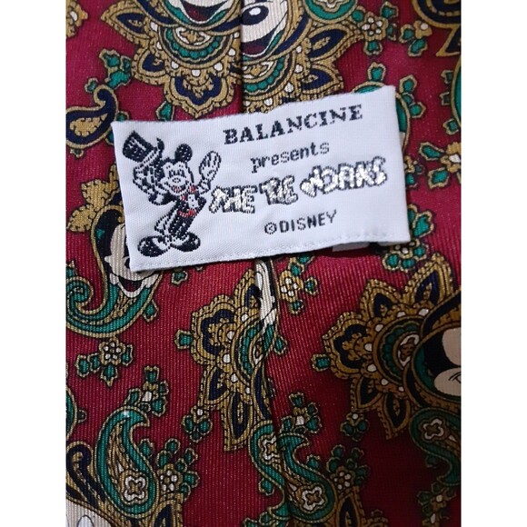 Disney Balancine The Tie Works Mickey Mouse Green/Maroon Paisley Silk Neck Tie - Picture 4 of 6